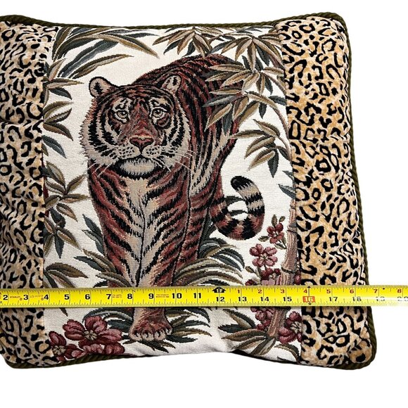 Ashford Court Tiger Tapestry Throw Pillow Velour Sides Back Jungle 19x19 - Picture 7 of 8
